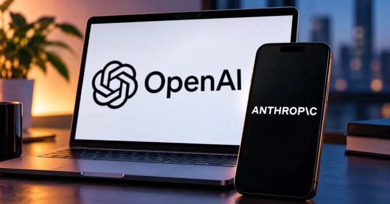 Home - openai anthropic logo on screen I loghi di OpenAI e Anthropic su uno schermo